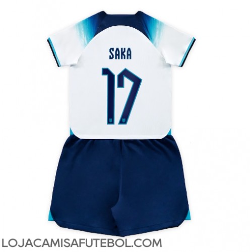 Camisa de Futebol Inglaterra Bukayo Saka #17 Equipamento Principal Infantil Mundo 2022 Manga Curta (+ Calças curtas)